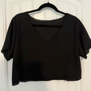 SHEIN Black Ribbed Crop T-Shirt Short Sleeve